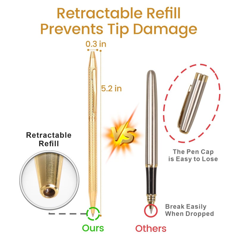 Cambond Ballpoint Pens Gold Pens - Slim Nice Pens for Wedding Guest Book Gift, Black Ink 1.0mm Smooth Writing Pens for Office Business, 3 Pen with 3 Refills (Gold) - Image 4